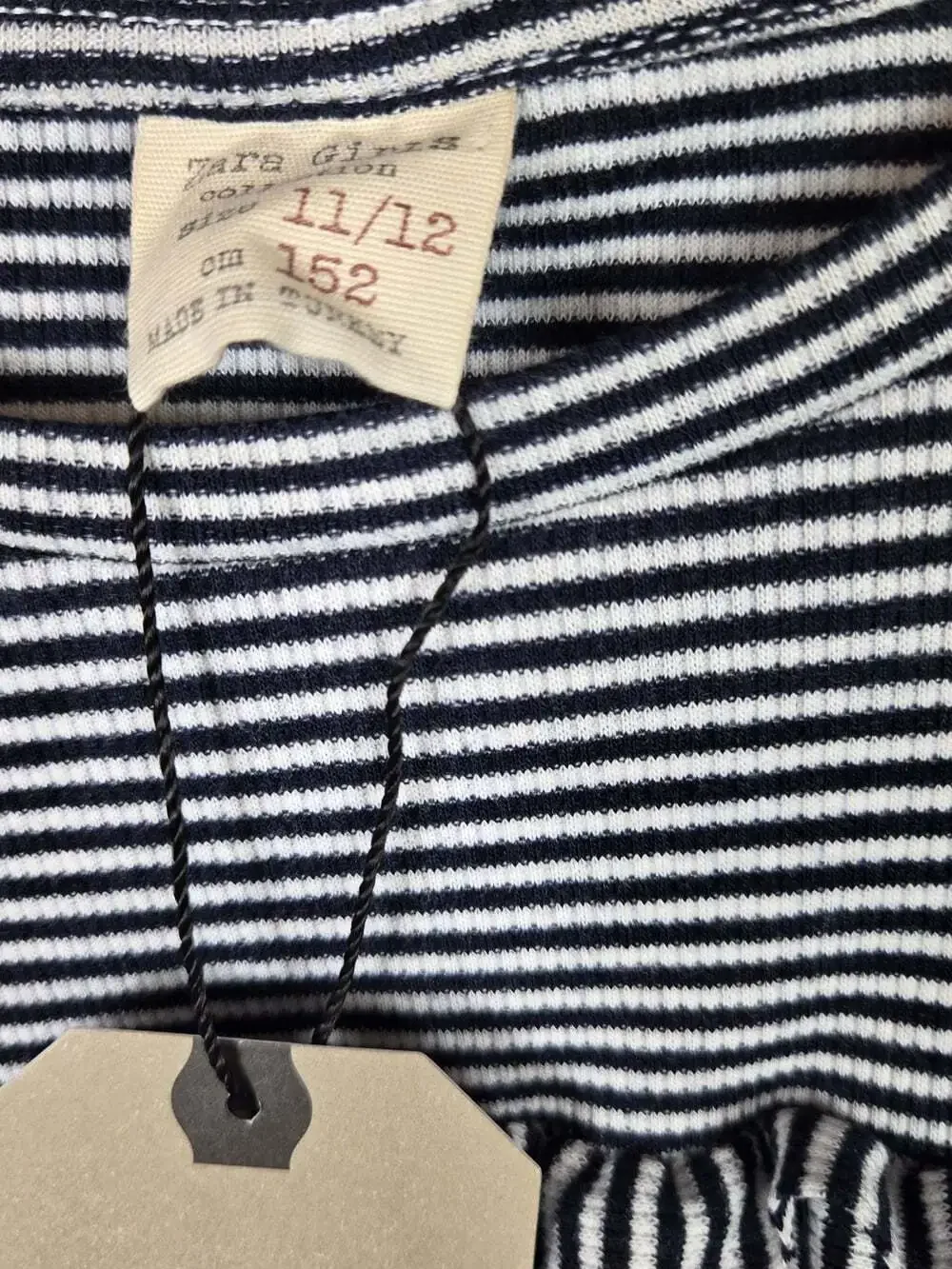 Zara Girls Striped Ruffle Bodysuit Black White Cotton Top Size 11-12 Years NWT